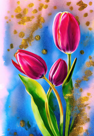 郁金香水彩金箔画