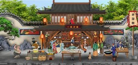 古代一碗好面餐饮背景墙壁画