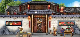 古代重庆火锅餐饮背景墙壁画