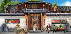 古代酸菜鱼餐饮背景墙壁画