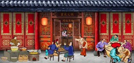 古代重庆火锅餐饮背景墙壁画