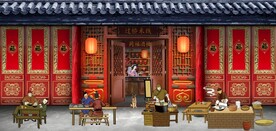 古代过桥米线餐饮背景墙壁画