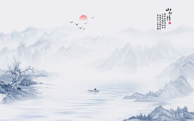 国画山水背景墙画