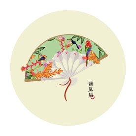 古风花鸟扇子插画矢量元素