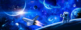 蓝色太空宇航员宇宙星球火箭背景