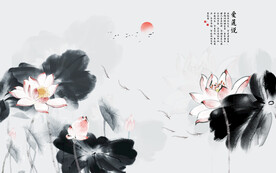 中式水墨荷花背景墙