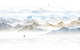 新中式床头山水画背景墙