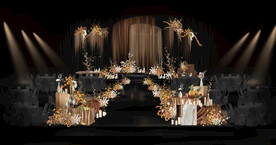 剧院风咖色橙色求色系婚礼效果图