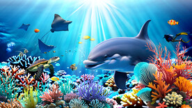 海底世界海豚背景墙