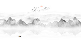 意境水墨山水画背景墙
