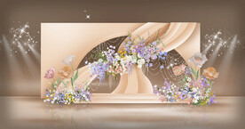 香槟色紫粉蓝橙白绿婚礼迎宾区