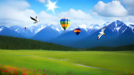 雪山草原风景画