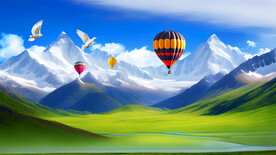 雪山草原风景画