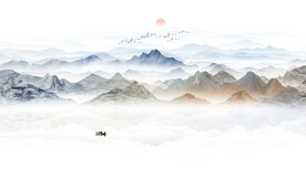 禅意水墨山水画背景墙