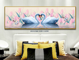 唯美郁金香天鹅湖床头装饰画