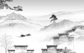 清晰 灰色中式山水 Tif分层