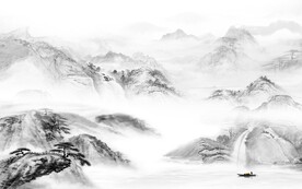 淡雅 清晰灰色山水 Tif分层