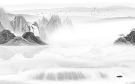 新品 灰色中式山水 Tif分层