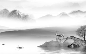 人气 清晰灰色山水 Tif分层