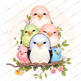 水彩画树枝上的鸟