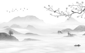 高清 淡雅灰山水画 灰色山水画