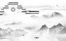 现代 淡雅灰山水画 灰色山水画