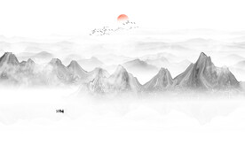 意境水墨山水画背景墙