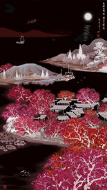 水墨山水画夜幕下的江南水乡