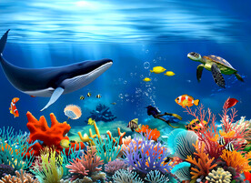 海底世界鲸鱼立体画