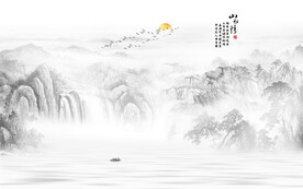 新中式水墨山水墙画