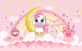 可爱月亮独角兽儿童房背景墙