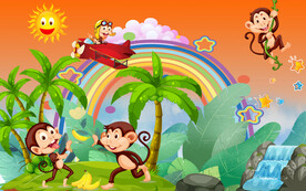 卡通猴子儿童房背景墙