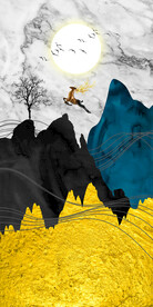 新中式金色麋鹿森林玄关