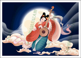 古代美女演奏插画