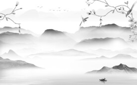 简约 高端灰山水画 Tif分层