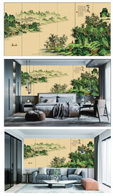 新中式山水 背景墙壁画 硬包画
