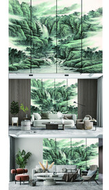 新中式山水 背景墙壁画 硬包