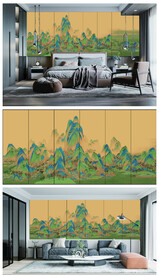 中式山水壁画硬包千里江山图