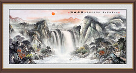 江山如画旭日东升山水图