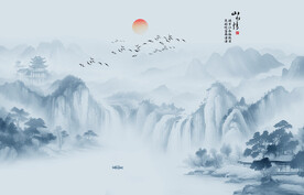 水墨江南水乡背景墙