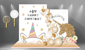 独角兽白金梦幻生日派对背景