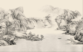 国画山水中式电视背景墙