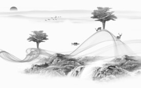 高清 灰色中式山水 TiF分层