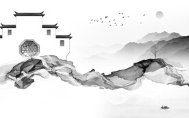 爆款 中式灰色山水 TIF分层