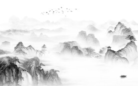 高清 简约灰色山水 TiF分层