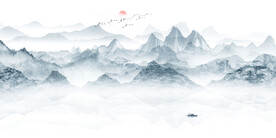 中式禅意水墨山水画背景墙