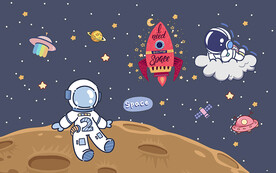 可爱卡通宇航员太空儿童房背景墙