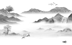 高清 简约灰色山水 TiF分层