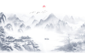 新中式水墨山水画背景墙