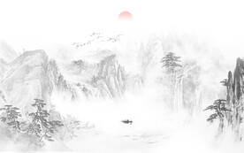 意境水墨山水画背景墙